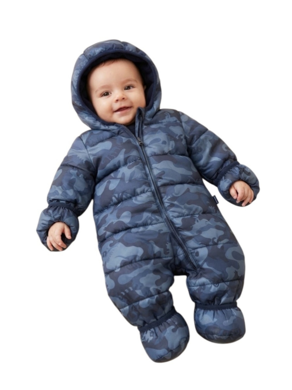 GAP Baby Blue Camo Puffer One-Piece Snowsuit Size 3-6 Months